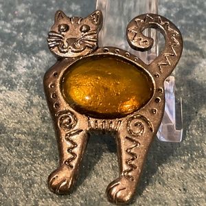 Vintage Silver Tone Aztec Inspired Cat Pin